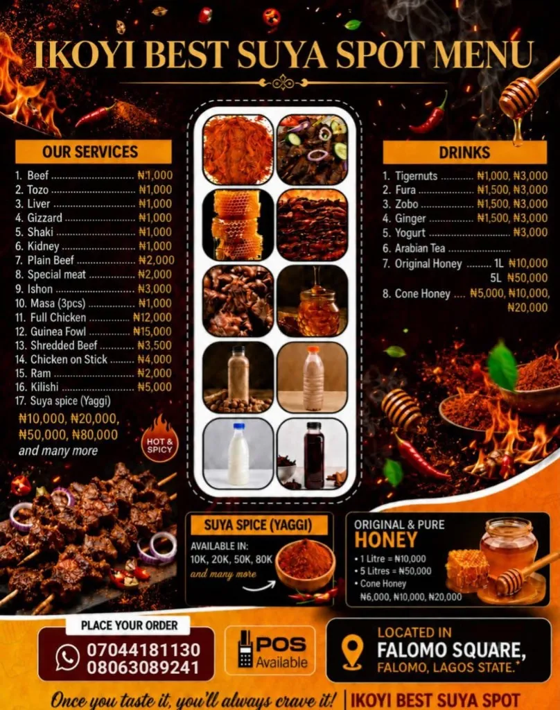 Ikoyi Best Suya Spot Official Menu Flyer